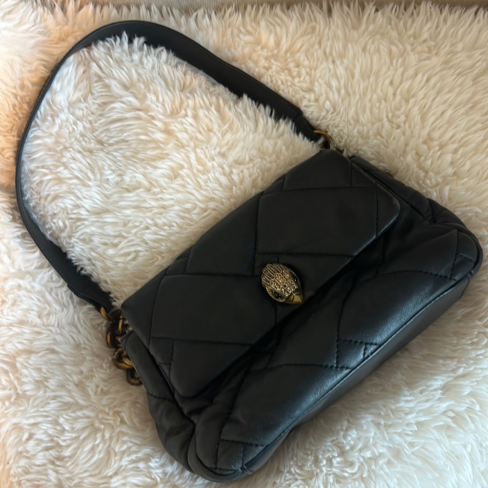 Kurt Geiger Black Quilted Leather Shoulder Bag with Gold Hardware